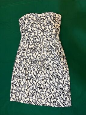 J. Crew Strapless black and White Floral Sheath Dress.